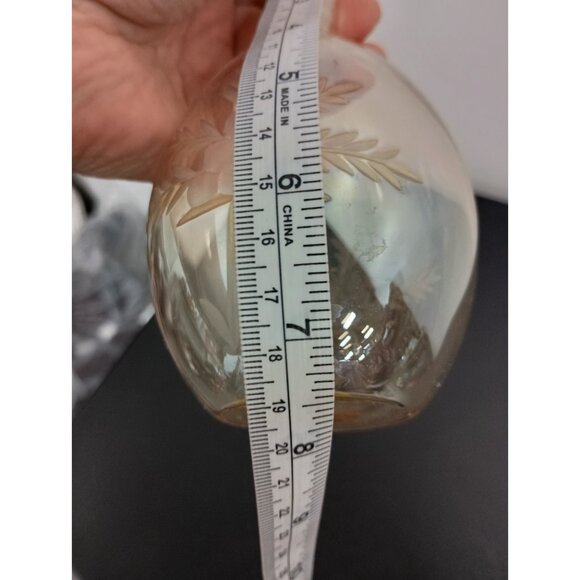 Vintage Iridescent Amber Art Glass Etched Floral Decanter Bottle With Stopper - Picture 8 of 8